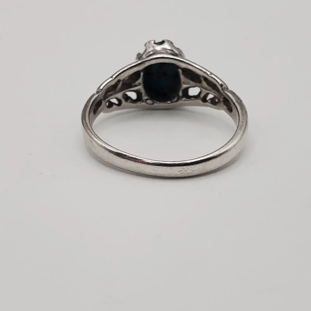Seta Sterling Silver Vintage 925 Solitaire Blue Gem Ring Size 7.5
